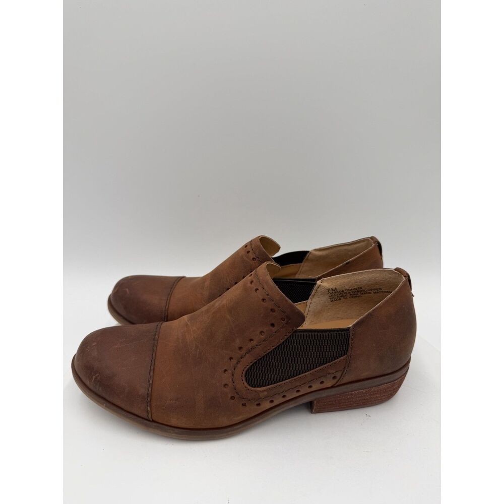 Korks Women's Brown Leather Cap Toe Brogue Slip-On Ankle Boots Size‎ 7